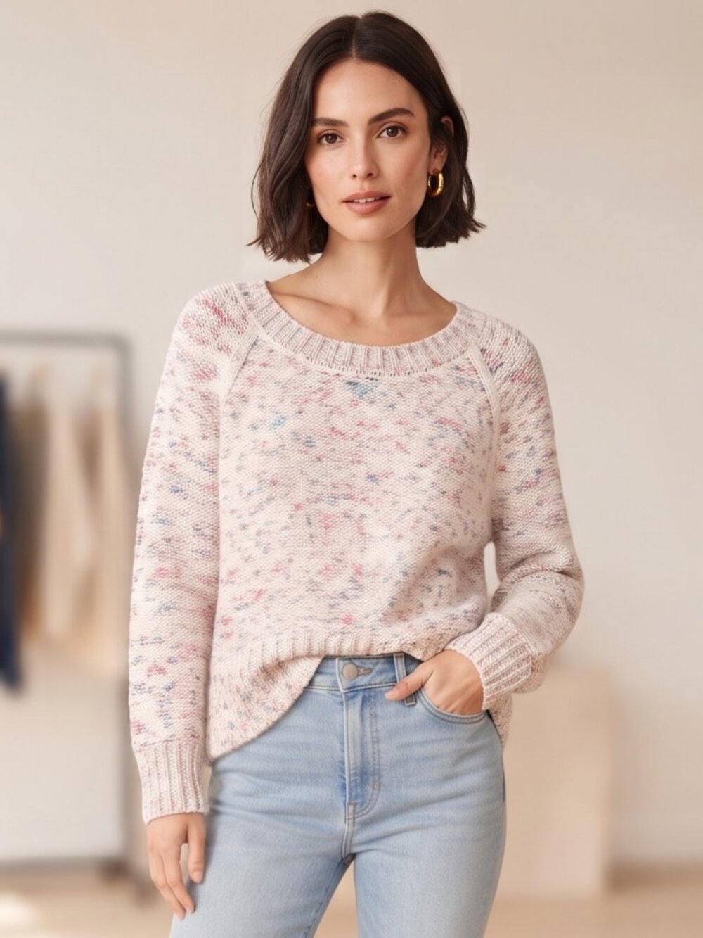 Yes Lola Multi-Color Speckled Acrylic Wool Blend Knit Sweater, Women's Small